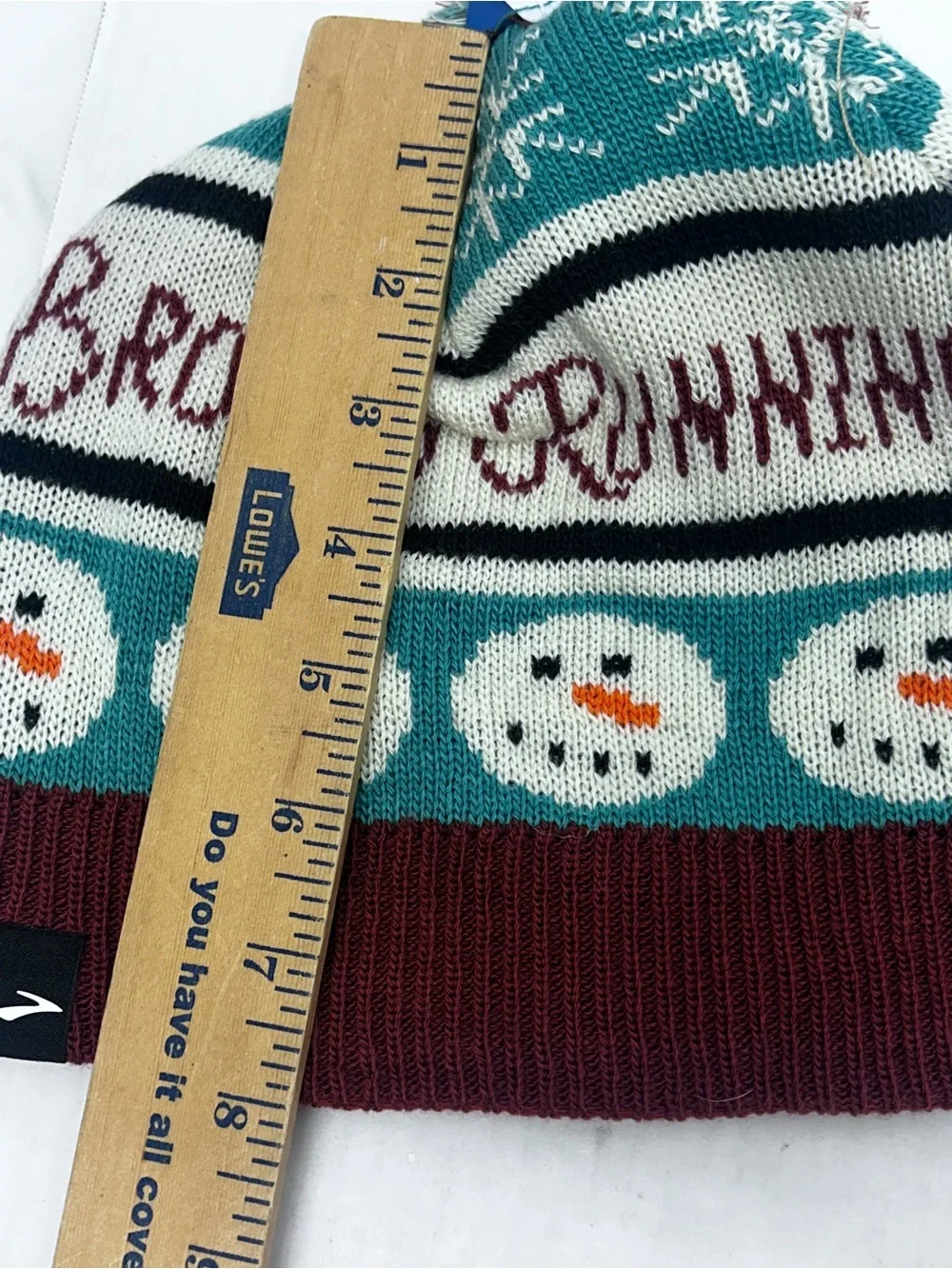 Brooks Teal, Maroon & Cream Knit Pom Beanie snowman